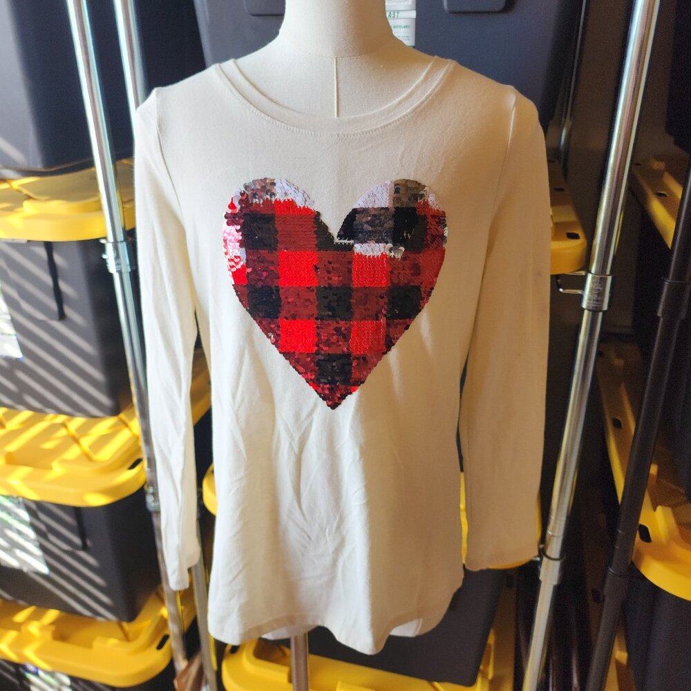 Cat & Jack Girls’ Sequin Heart Long Sleeve Top – Size L (10/12) - Picture 2 of 15